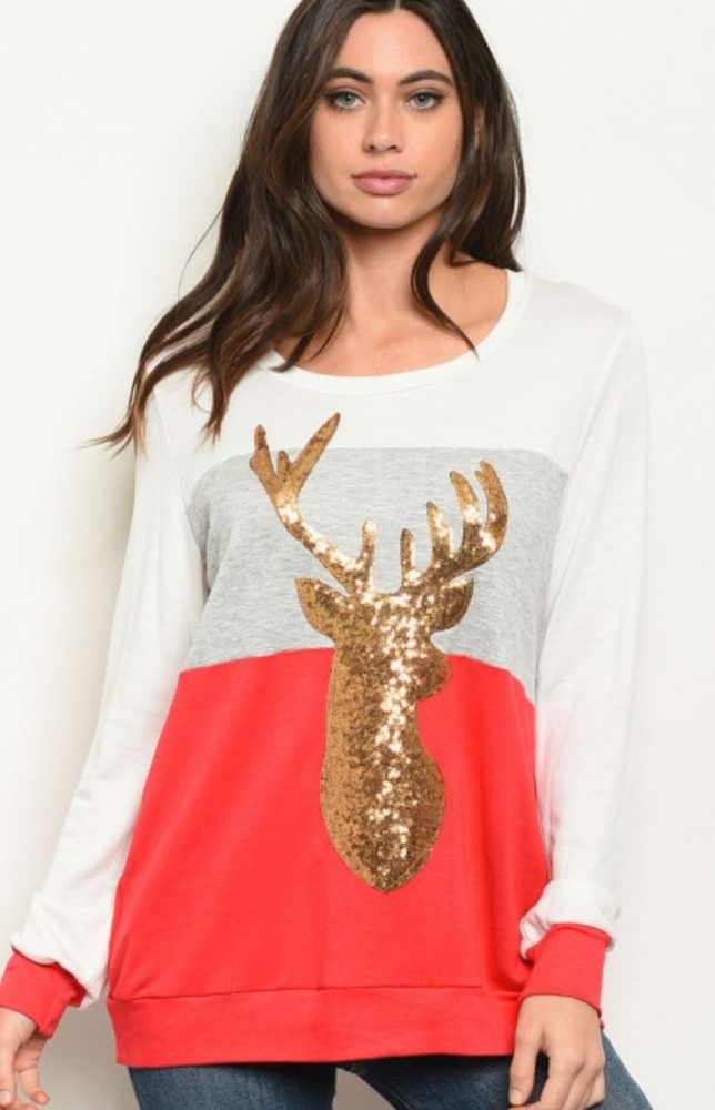 NWT Ivory Red Top with Deer